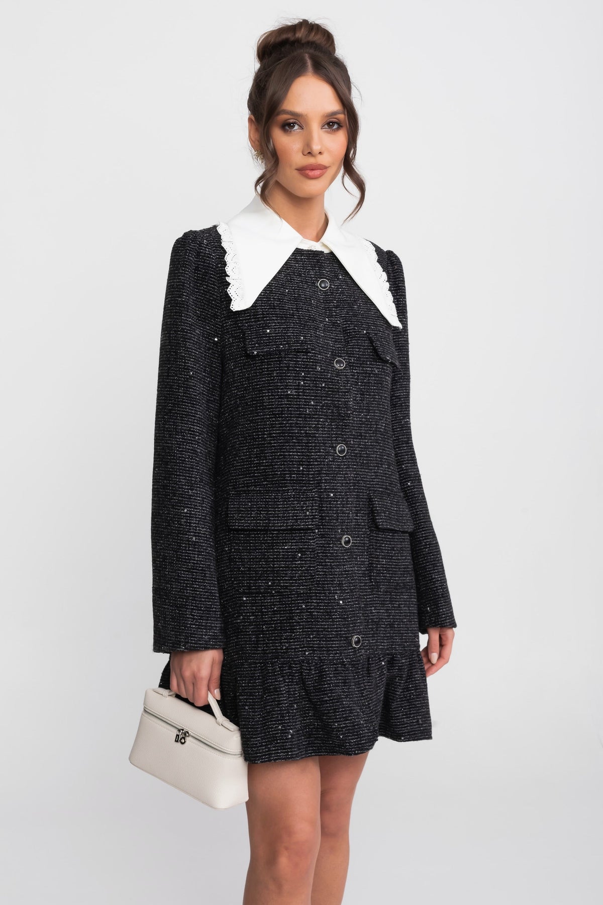 Bouclé Tweed Mini Dress - Charcoal