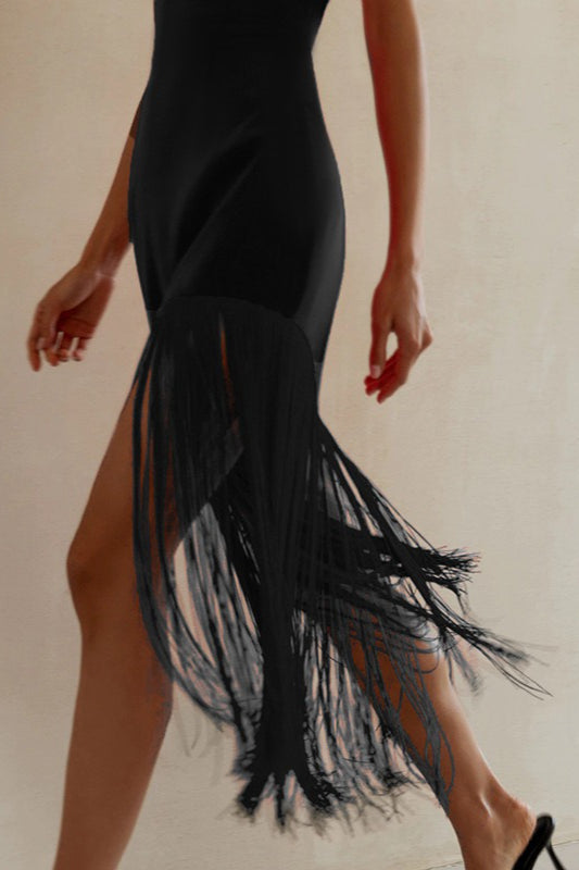 Strapless Fringe Thigh Slit Bodycon Mini Cocktail Dress - View 5