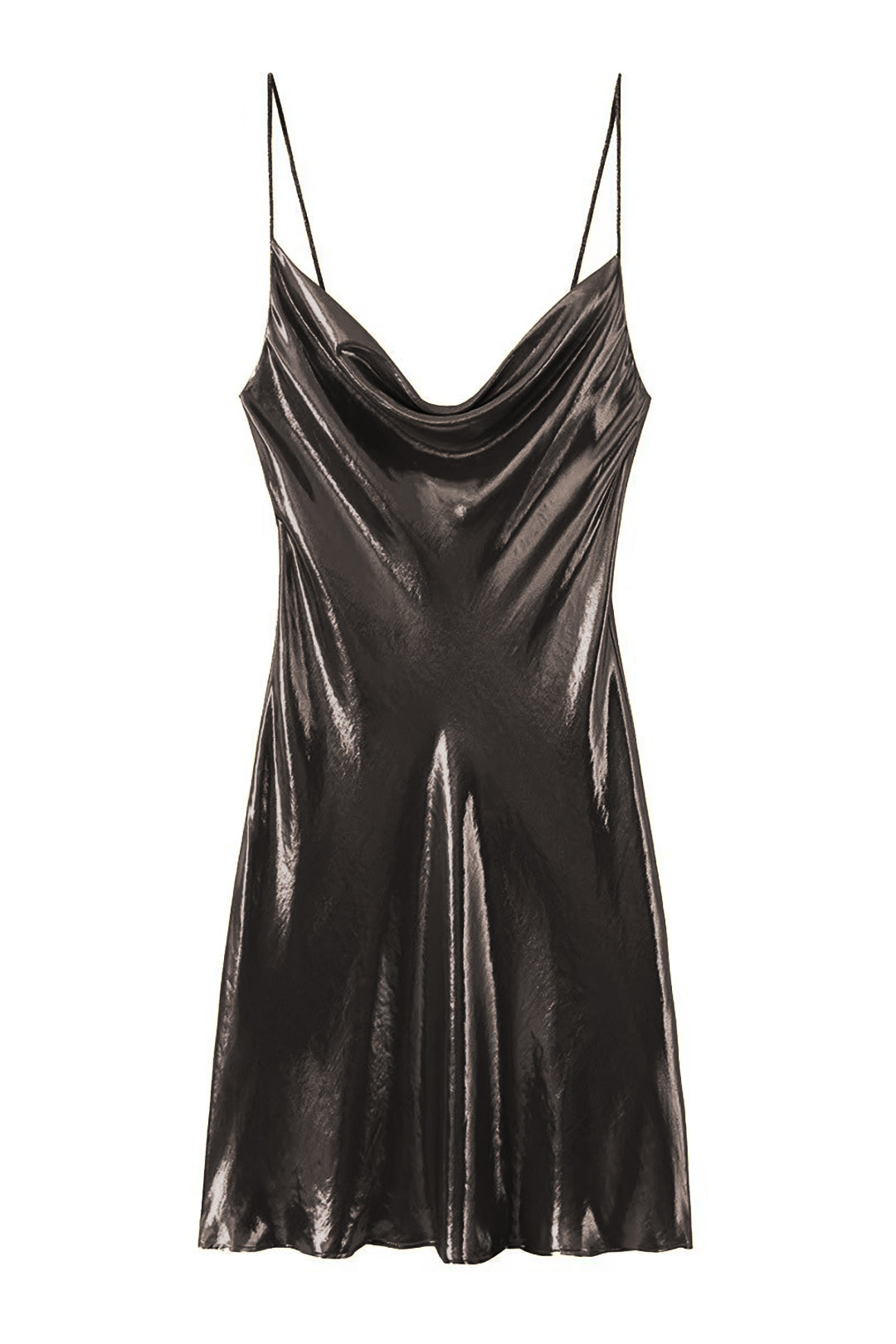 Metallic Cowl Neck Spaghetti Strap Slip Mini Dress - View 6
