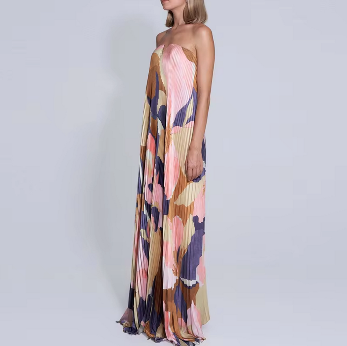 Strapless Floral Pleated A-Line Maxi Dress - View 5