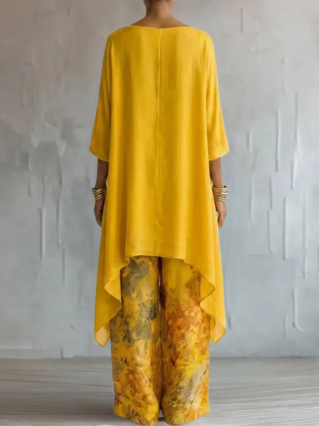 Boat Neck High Low Top and Floral Wide Leg Pants Two Piece Set 5
