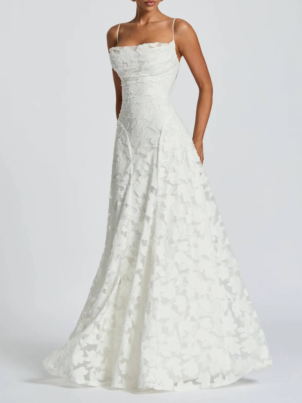 Floral Applique Spaghetti Strap Sleeveless A-Line Maxi Dress - View 5