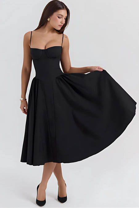 Corset Bodice Strappy Fit and Flare Midi Dress 8