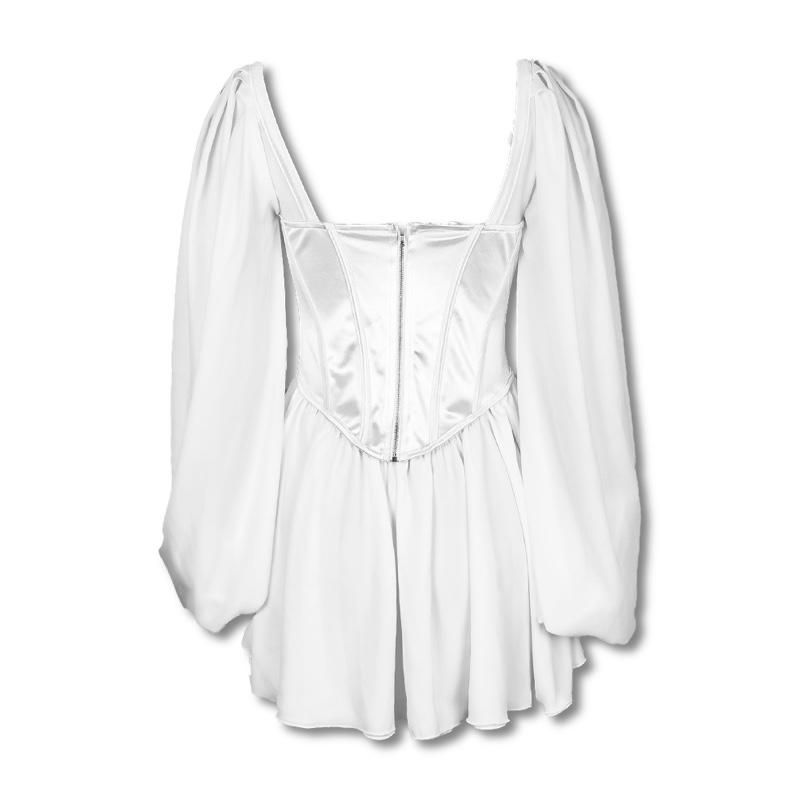 Satin Square Neck Puff Sleeve Corset Mini Dress - View 8