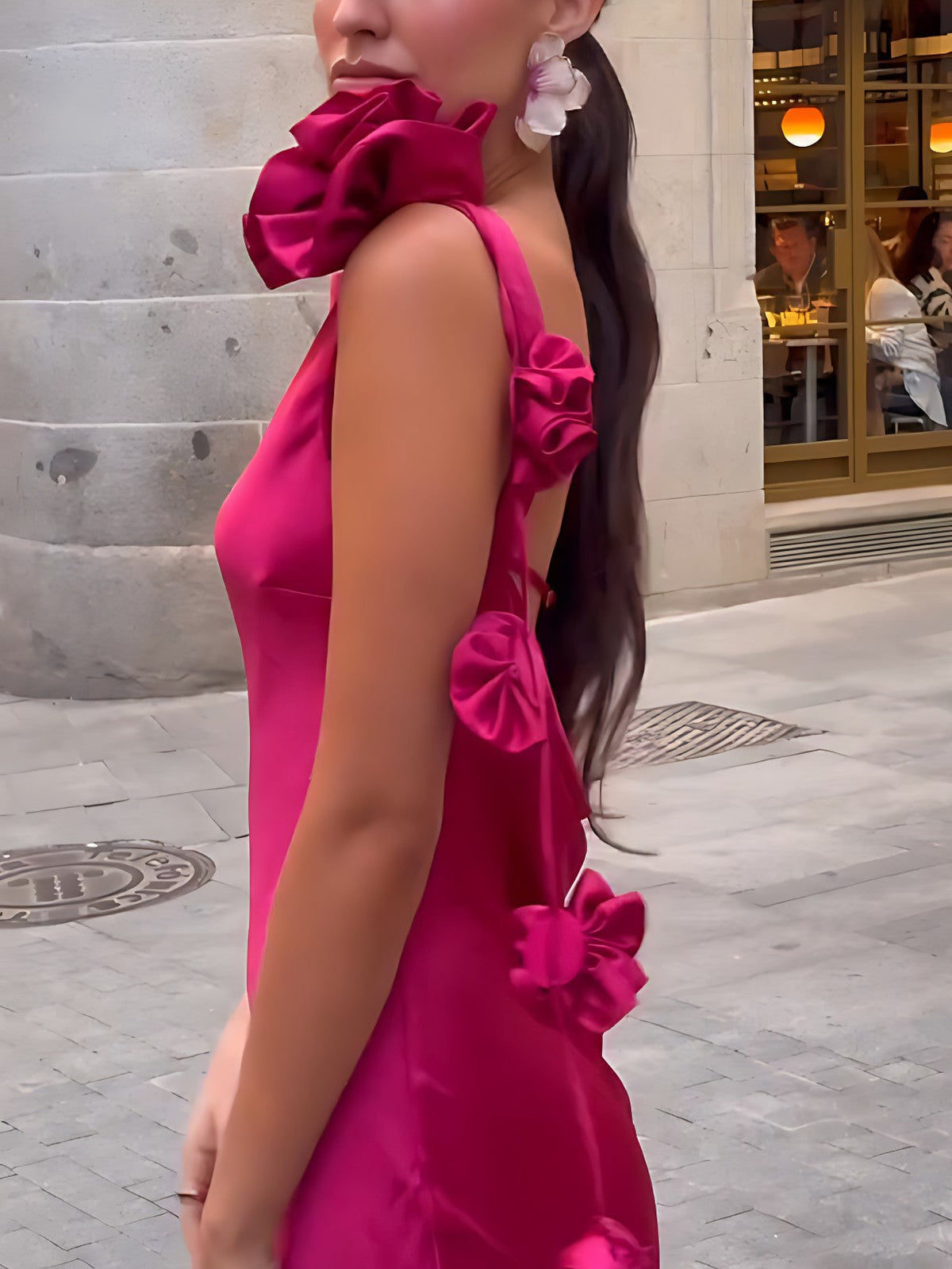 Formentera Flower Satin Ribbon Maxi Dress - View 5