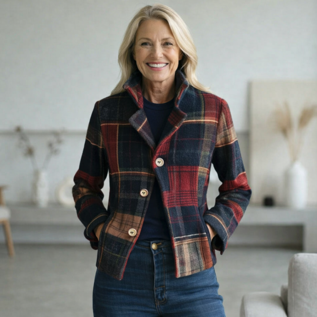 Plaid Notch Lapel Button Front Cropped Jacket 2