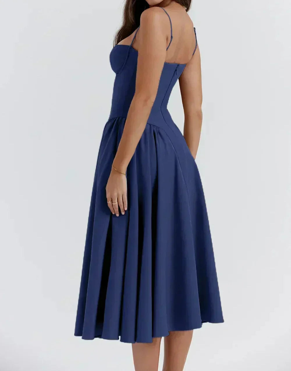 Spaghetti Strap Sweetheart Corset Fit and Flare Midi Dress - View 5