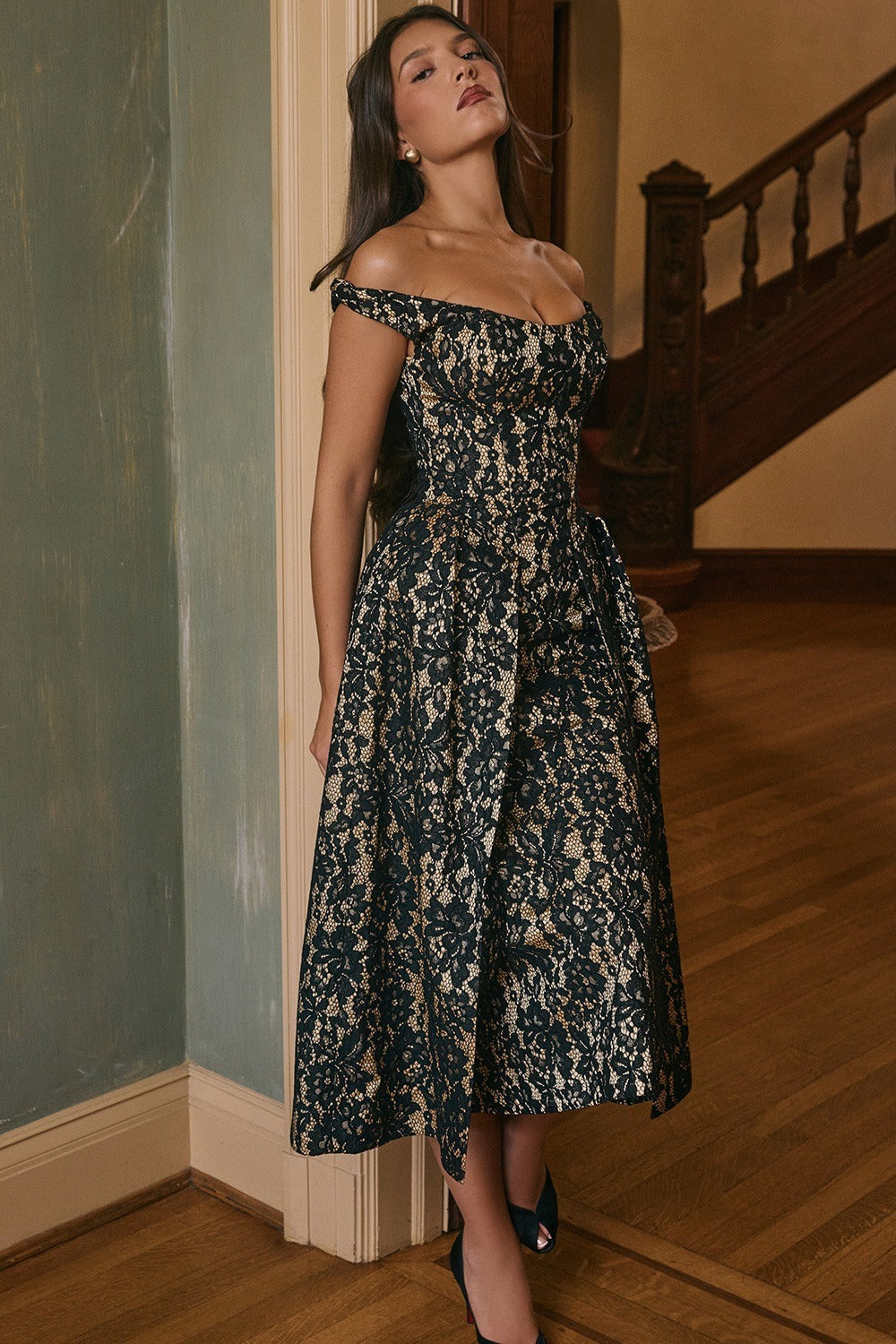 Backless Off-the-Shoulder Floral Dress