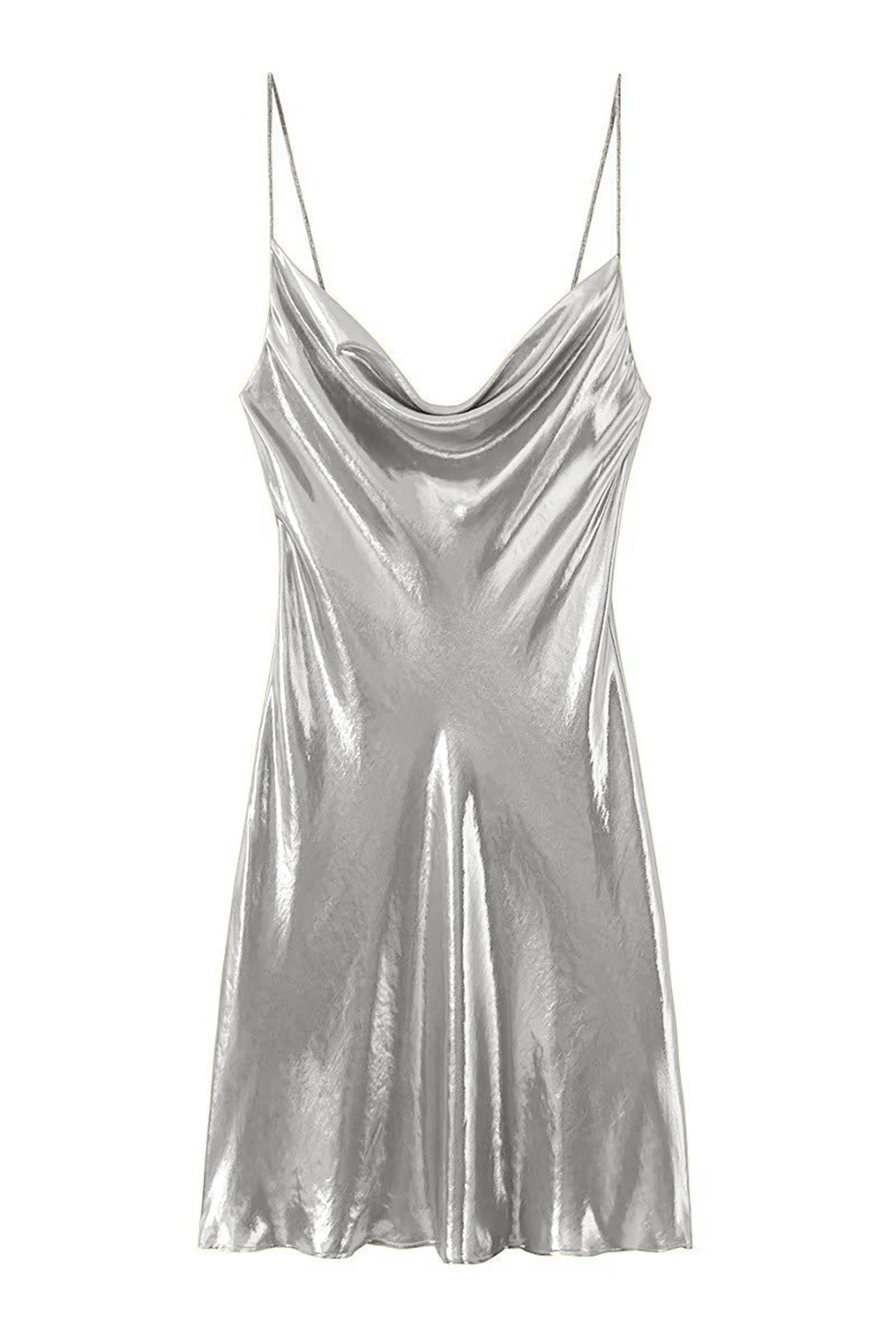 Metallic Cowl Neck Spaghetti Strap Slip Mini Dress - View 12