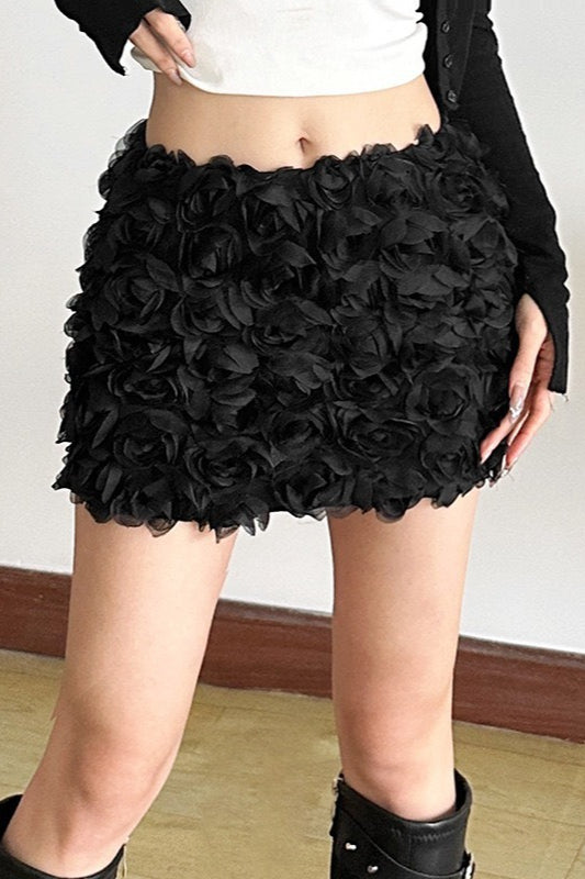 Bodycon Floral Pleated Denim Mini Skort