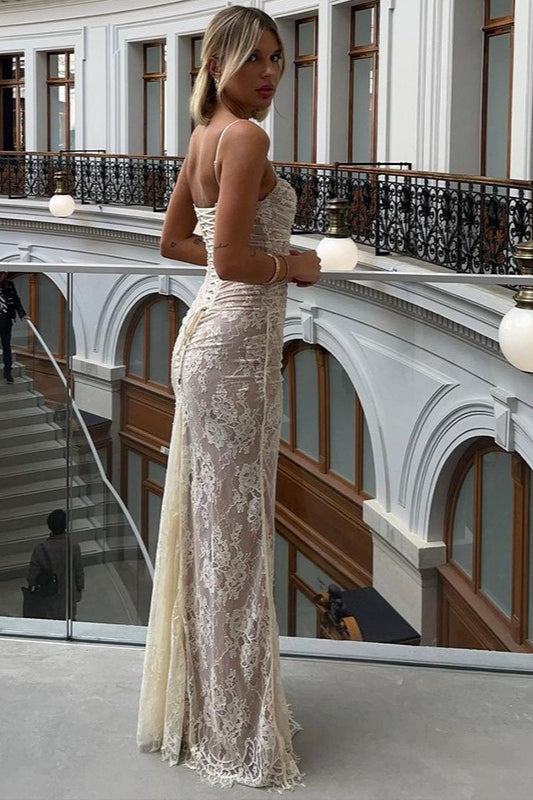 Floral Lace Ruched Long Sleeve Square Neck Mermaid Maxi Gown - View 4