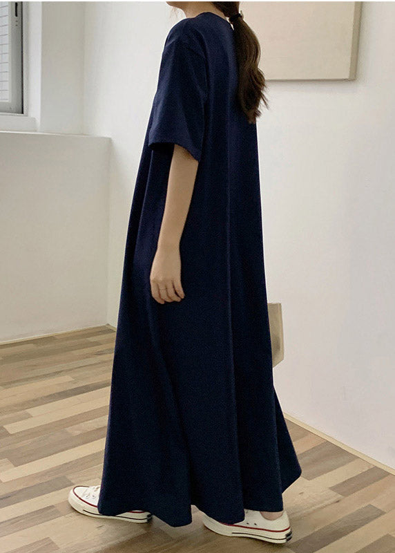 Solid Crew Neck Short Sleeve Oversized Relaxed Maxi T-Shirt Dress - View 3