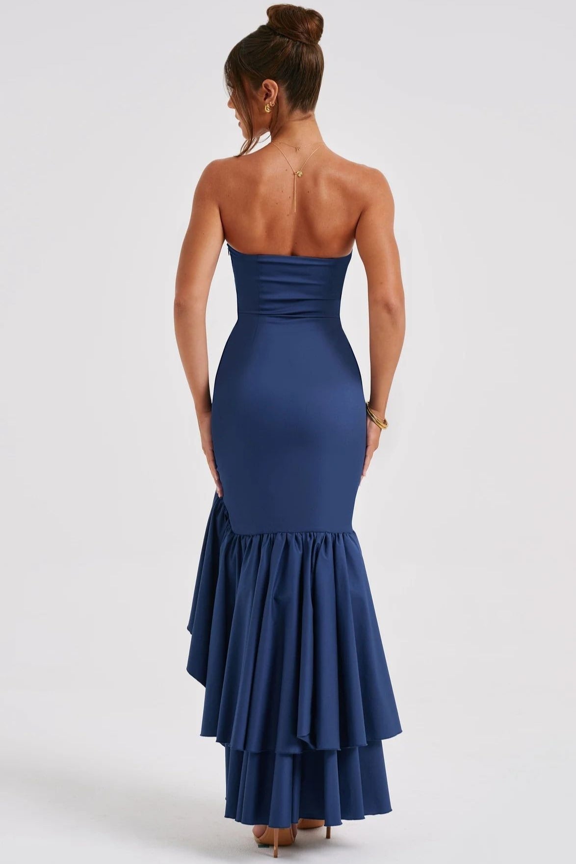 Strapless High Split Ruffle Slim Mermaid Maxi Prom Dress - View 8