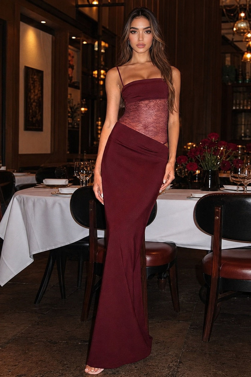 Lace Sheer Mesh Maxi Dress