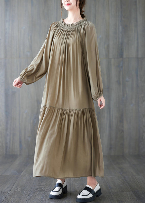 Gathered Neck Puff Sleeve Tie Belt Tiered Ruffle Flowy Maxi Dress - View 3