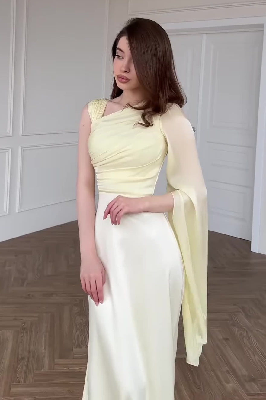 Chiffon One Shoulder Cape Sleeve Ruched High Slit Maxi Dress - View 11