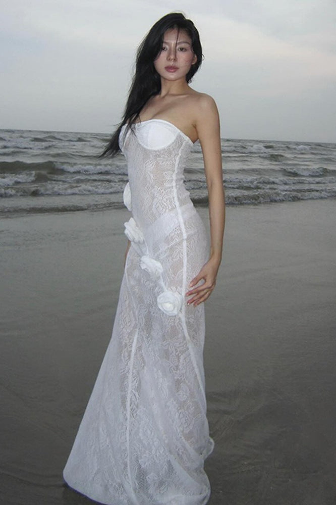 Lace Sheer Mesh Floral Dress