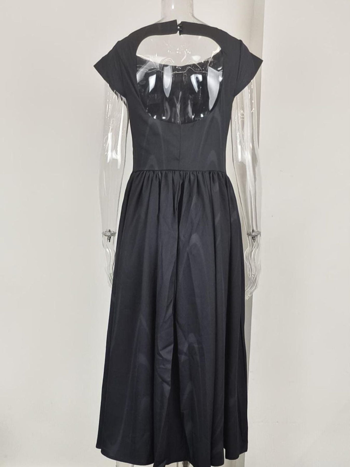 Satin Boat Neck Cap Sleeve Fit and Flare Midi Dress 12