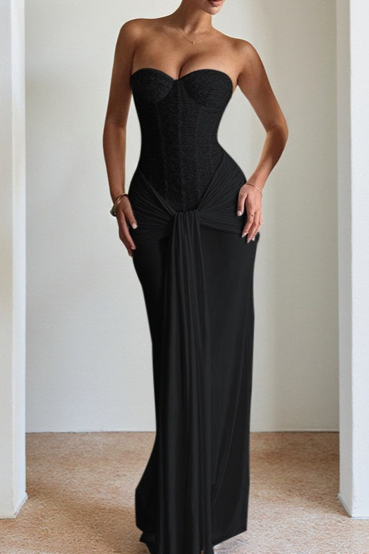 Sequin Strapless Corset Ruched High Split Mermaid Maxi Dress - View 15
