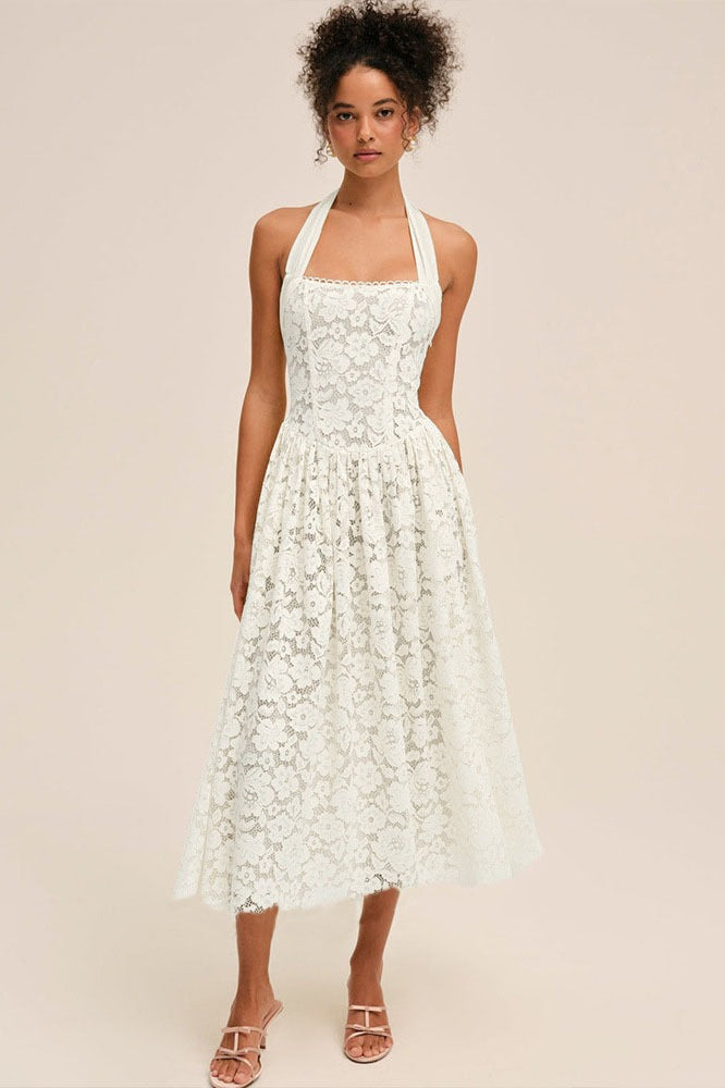 Backless Halter-Neck Lace Dress