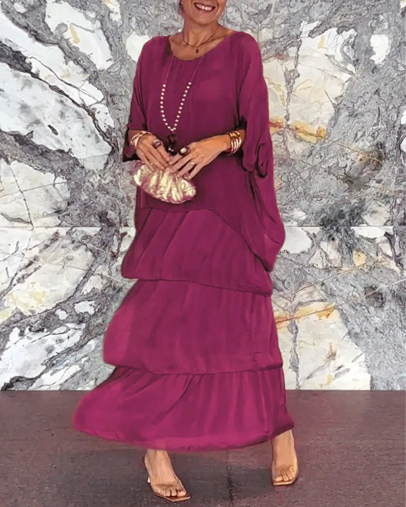 Flutter Sleeve Tiered Ruffle Tunic Overlay Maxi Dress - View 4