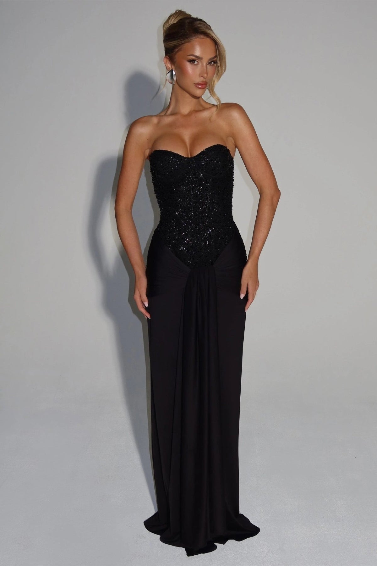 Sequin Strapless Corset Ruched High Split Mermaid Maxi Dress - View 11