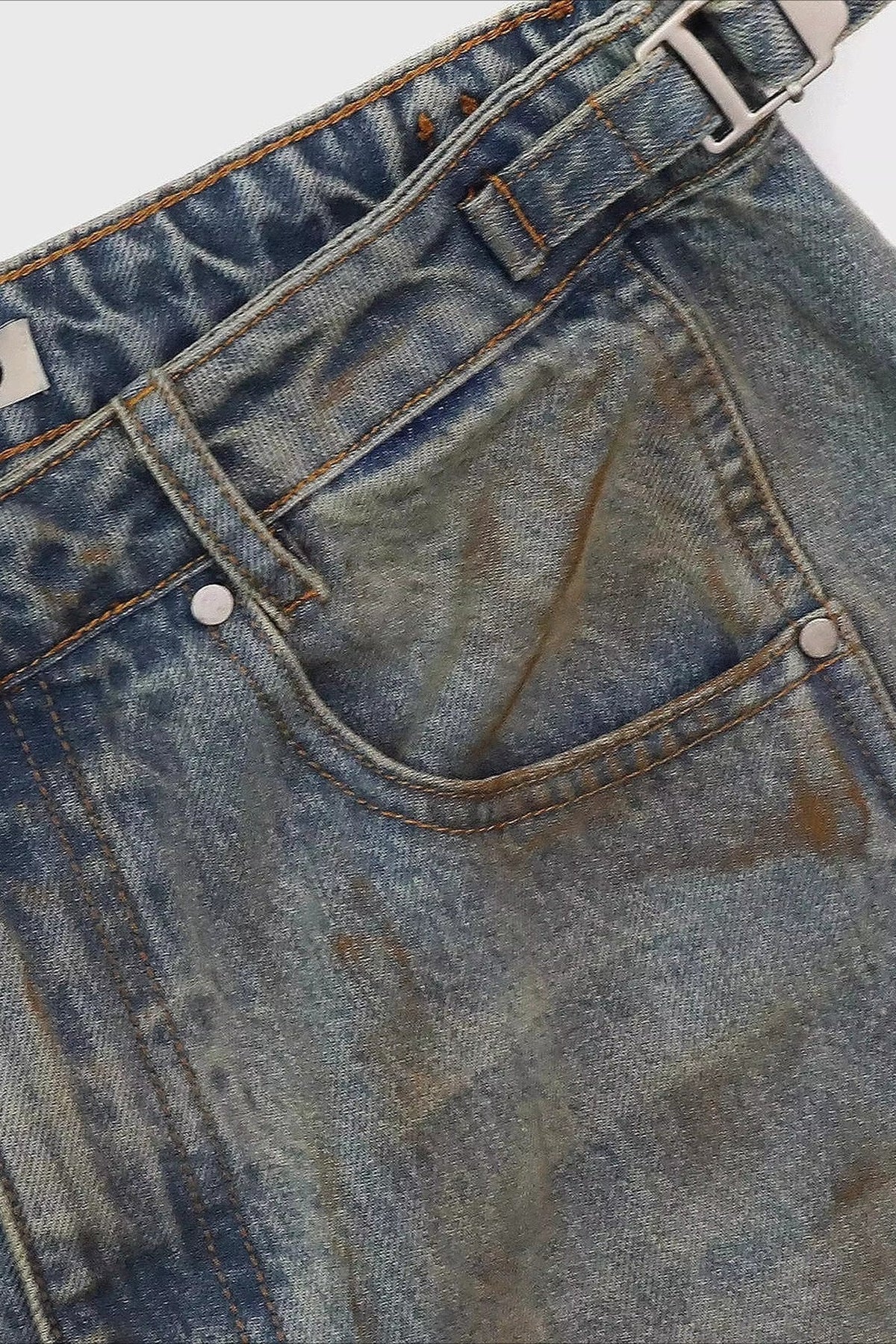 Vintage Washed Distressed Wide-Leg Denim Jeans