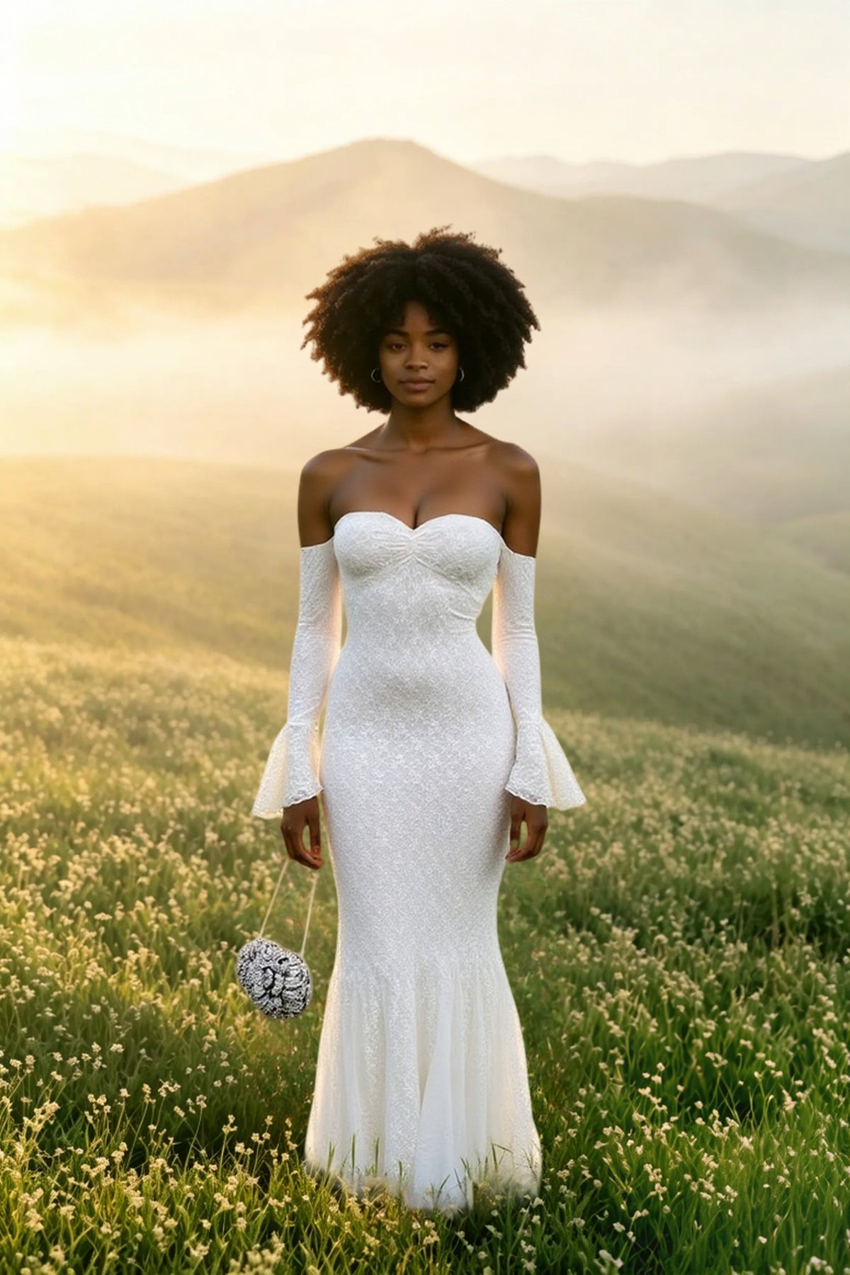Strapless Sweetheart Bell Sleeve Ruched Mermaid Maxi Gown