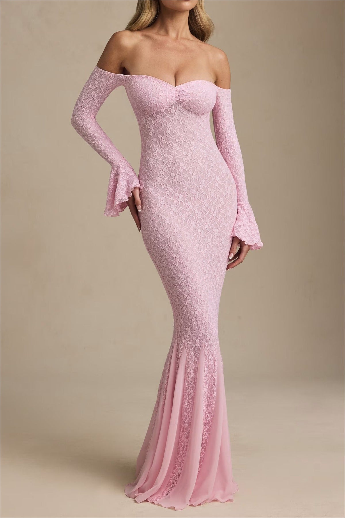 Sequin Off Shoulder Long Sleeve Mermaid Maxi Dress - View 5