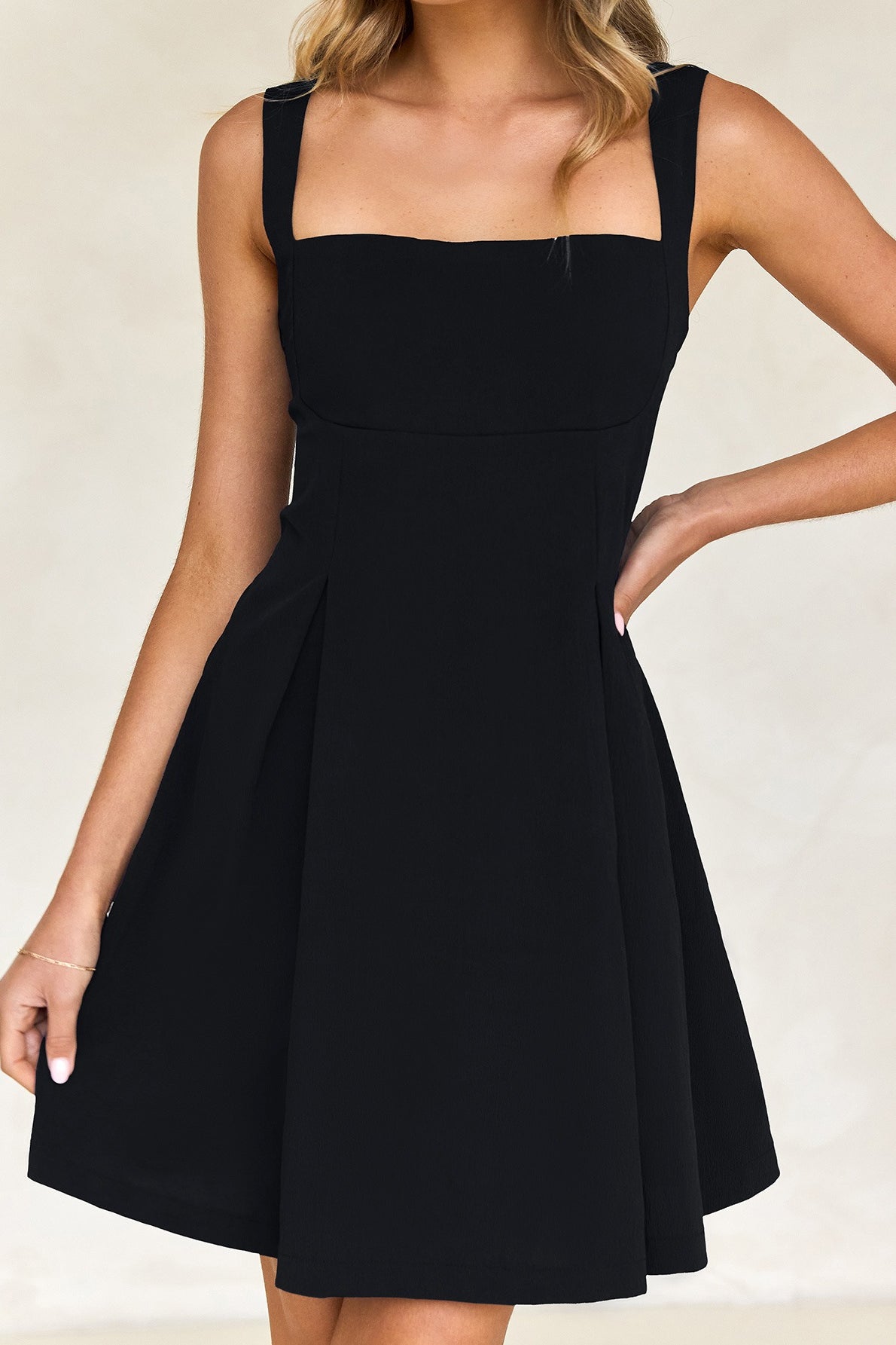 Square Neck Sleeveless Pleated Fit and Flare Mini Dress - View 6