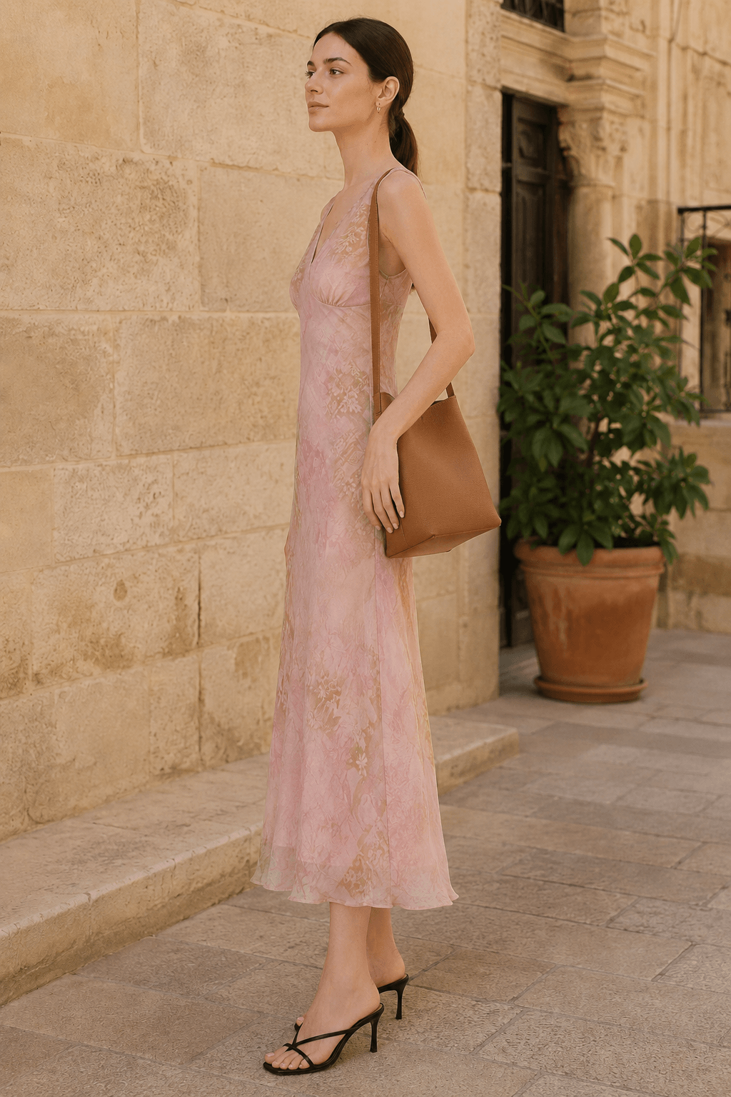 Floral V-Neck Sleeveless Bias Cut Midi Dress 3