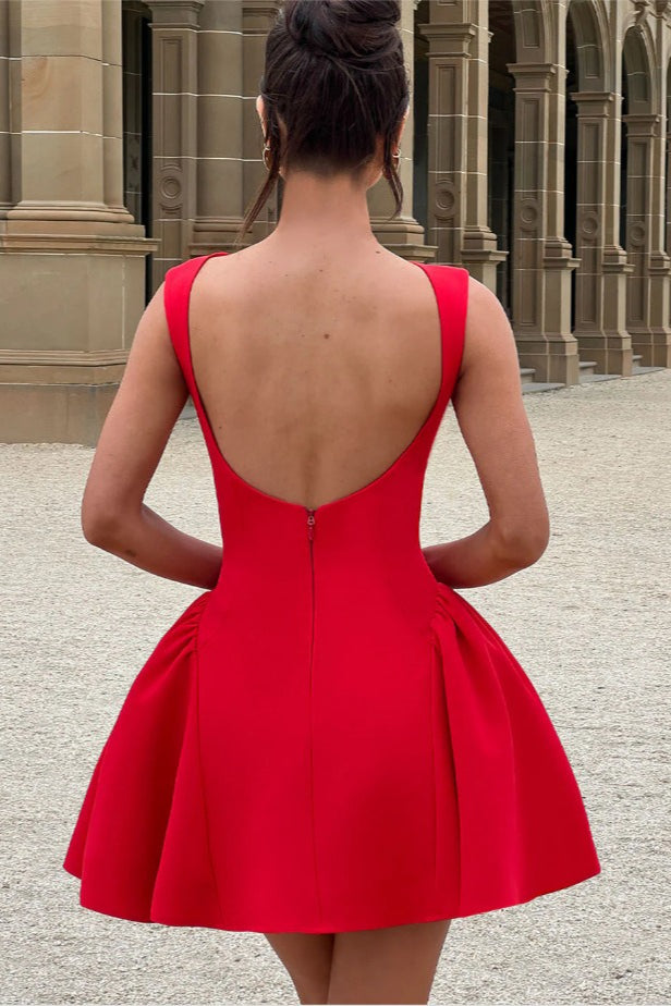 Boat Neck Sleeveless Bubble Hem Fit and Flare Mini Dress - View 4