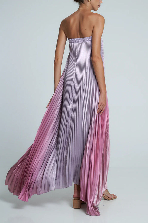 Gorgeous Styling Satin Pleated Elastic Bust Strapless Maxi Dress - View 10