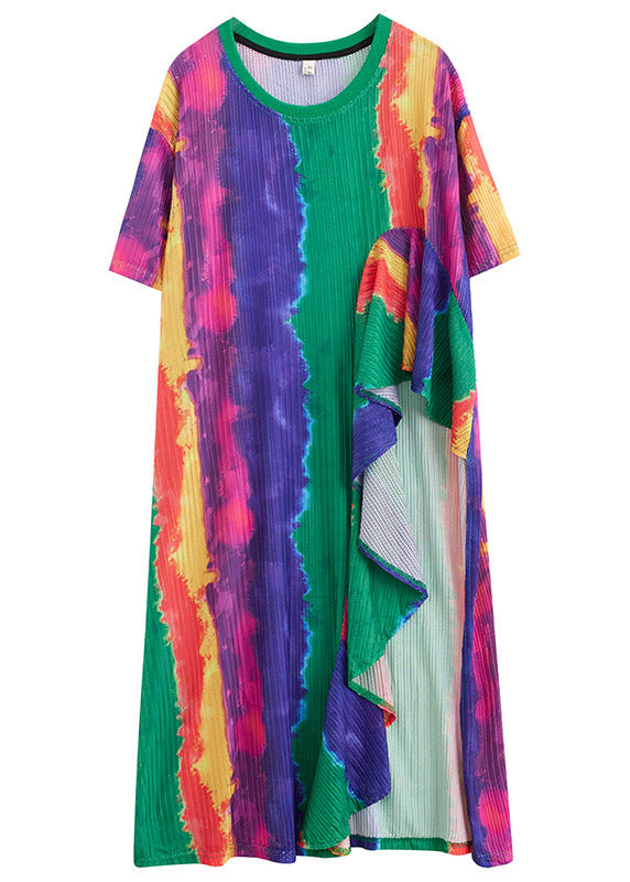 Plissé Abstract Stripe Print Round Neck Short Sleeve Midi Dress - View 5