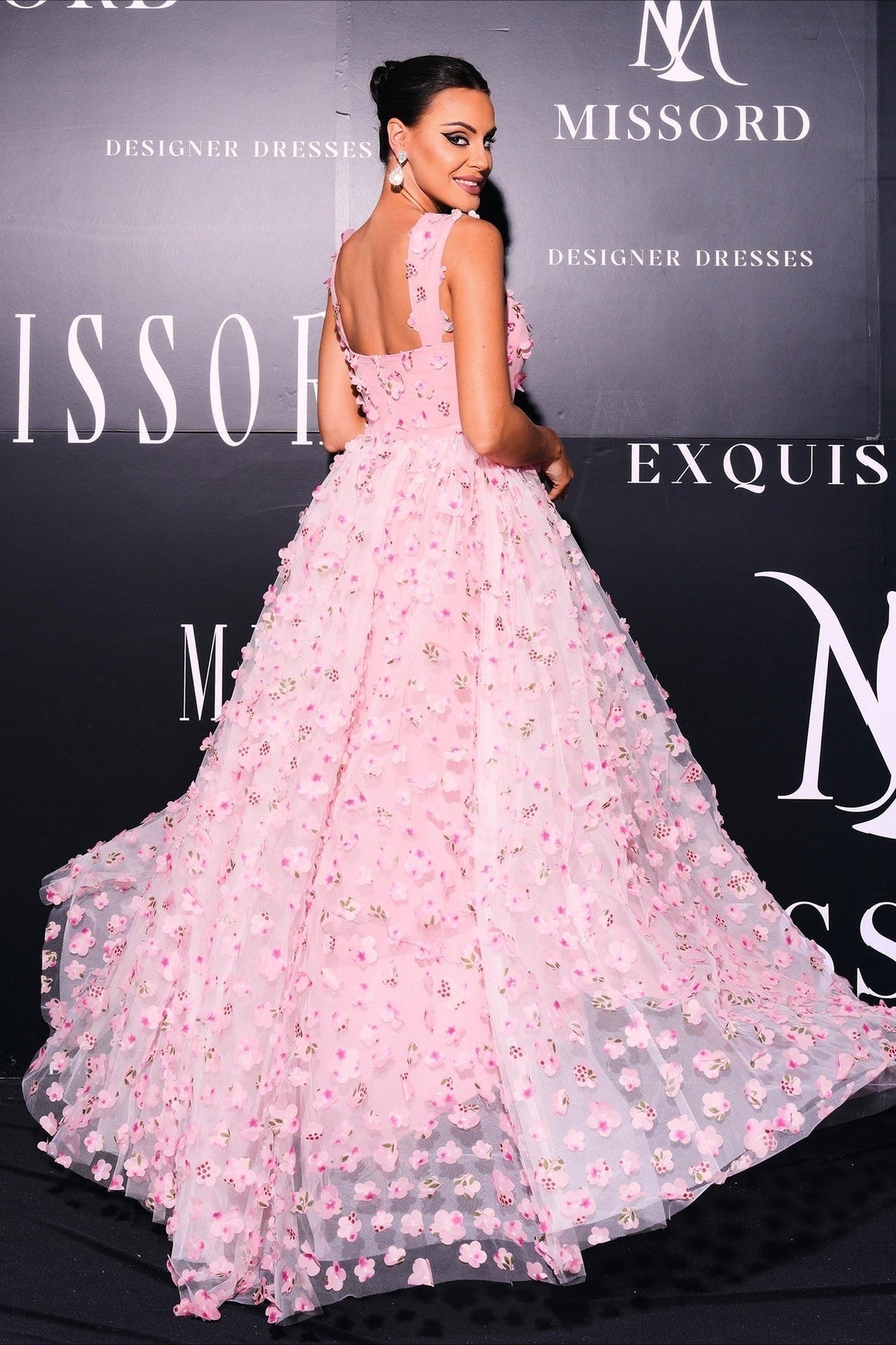 3D Floral Tulle Sweetheart A-Line Prom Gown - View 3
