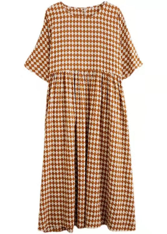 Diamond Print Round Neck Short Sleeve Empire Waist Maxi Dress - View 5