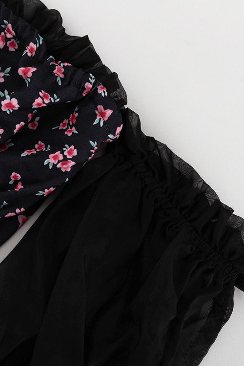 Off Shoulder Puff Sleeve Floral Print Fit and Flare Mini Dress - View 10