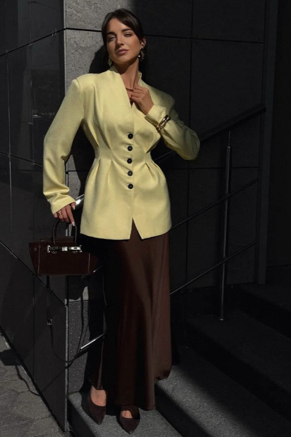 Single-Breasted V-Neck Waist Defined Blazer
