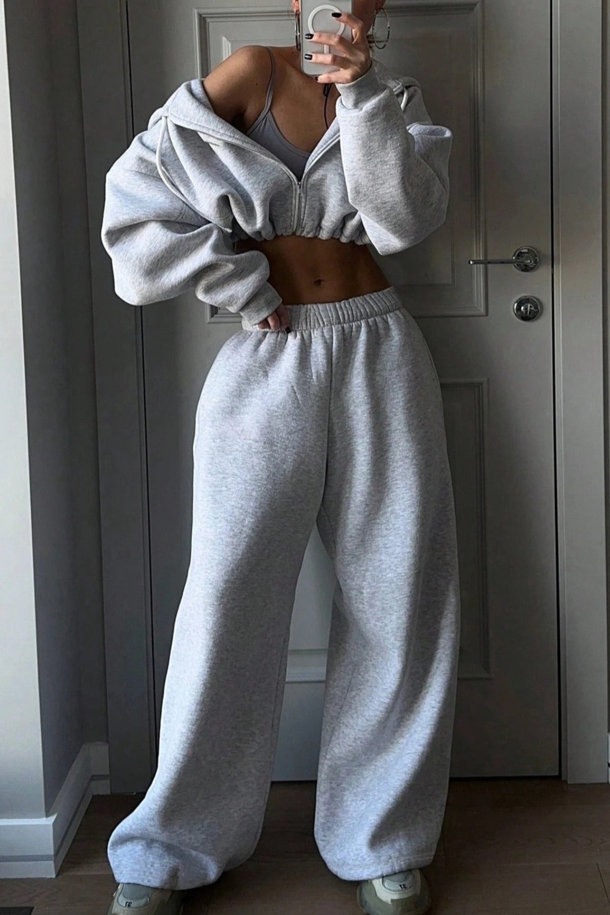 Sporty Crewneck Sweatpants Activewear Set
