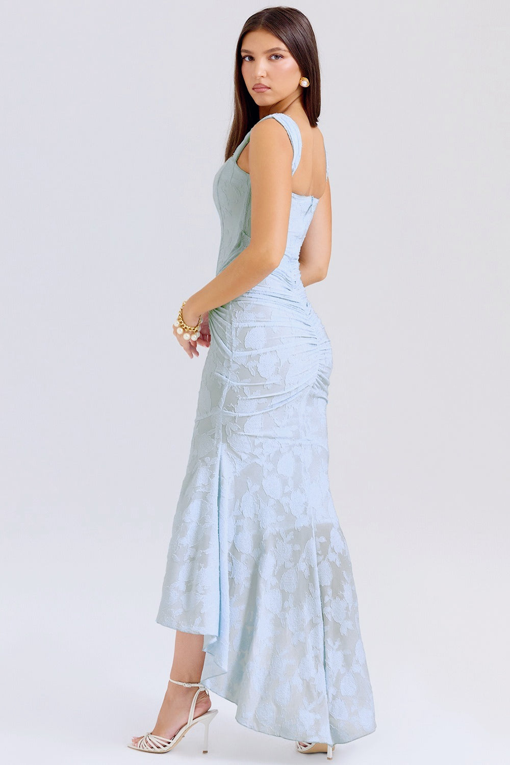 Velvet Square Neck Ruched Waist Lace Midi Dress - View 11