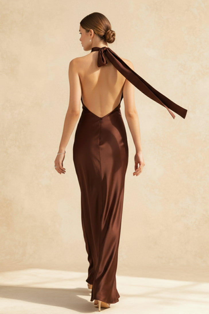 Vintage Washed Backless Satin Maxi Dress