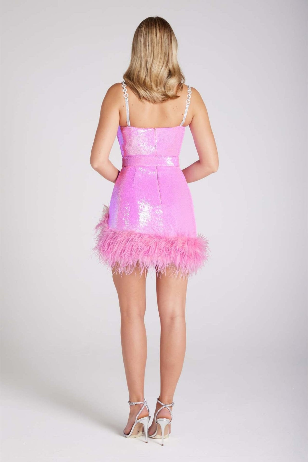 Sequin Sweetheart Feather Trim Belted Bodycon Mini Party Dress - View 4