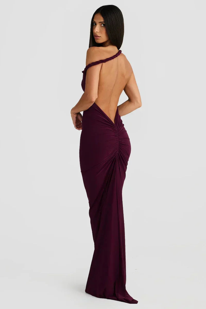 Off Shoulder Fold Over Sleeve Knit Bodycon Floor Length Gown - View 15