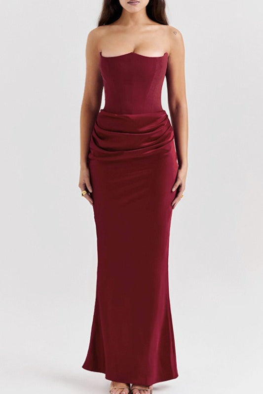 Satin Ruched Strapless Bodycon Dress - View 5