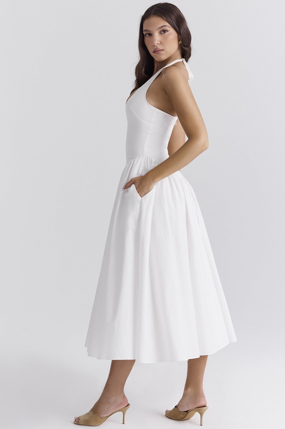 Halter Deep V-Neck Draped Fit and Flare Maxi Summer Dress - View 4