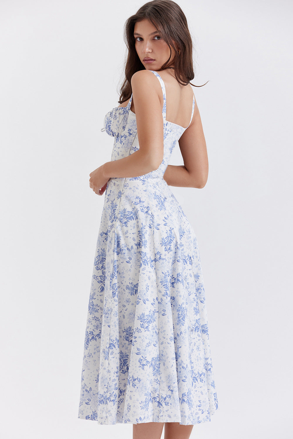 Sweetheart Neck Corset Tie Front Fit and Flare Midi Dress - View 4
