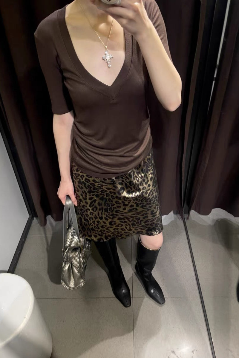 Wrinkle Resistant Leopard A-Line Skirt