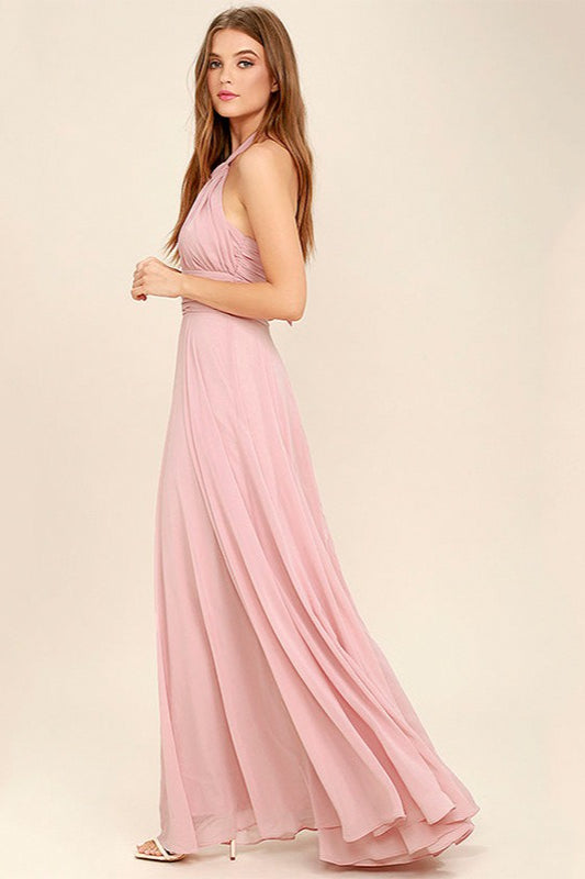 Halter Neck Ruched Chiffon Maxi Gown