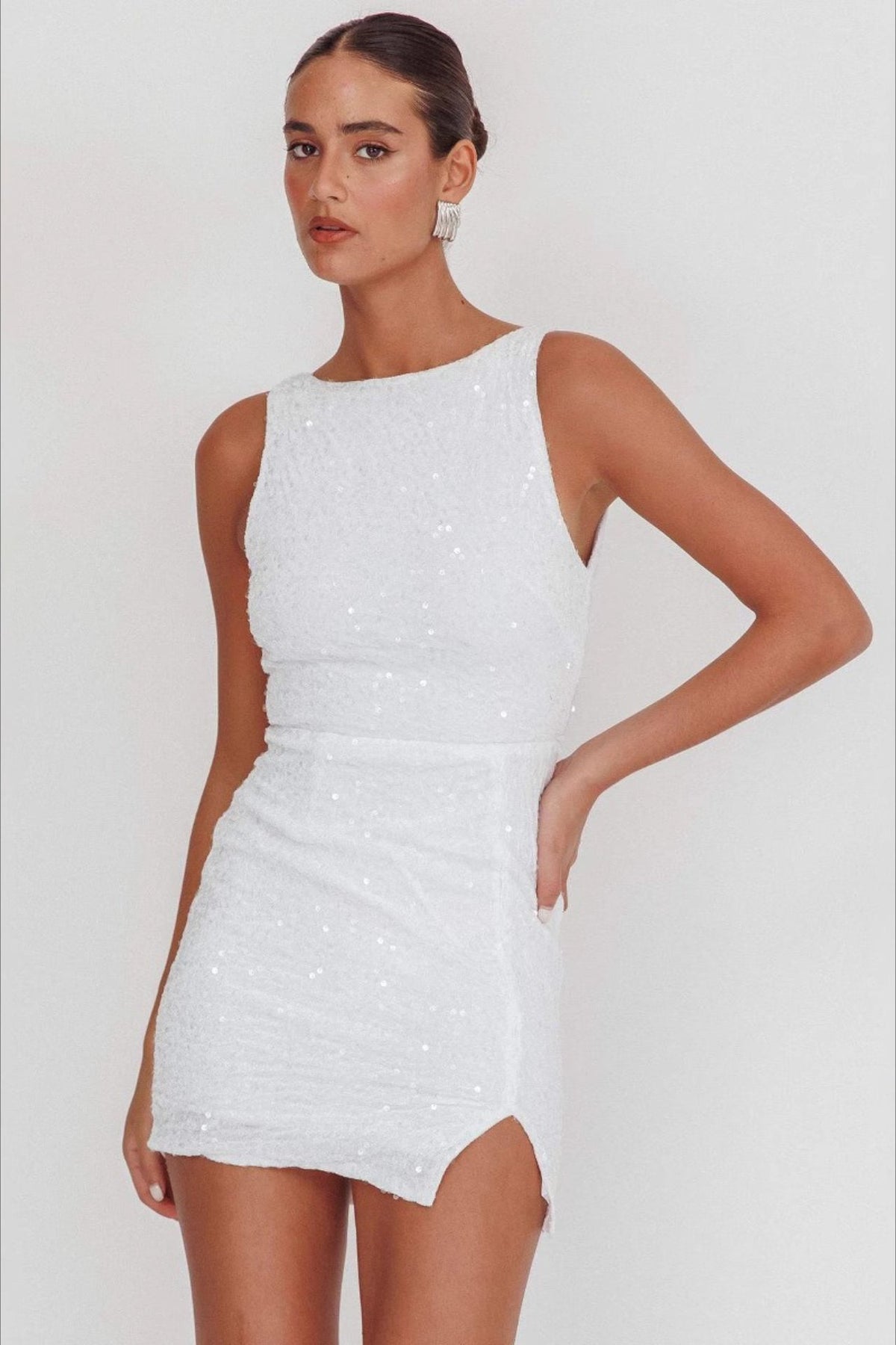 Sequin High Neck Sleeveless Bodycon Mini Party Dress - View 5