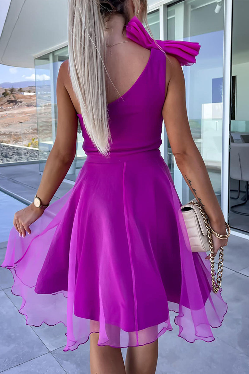 One Shoulder Bow Detail Sheer Layered Ruffle Hem Mini Dress - View 6